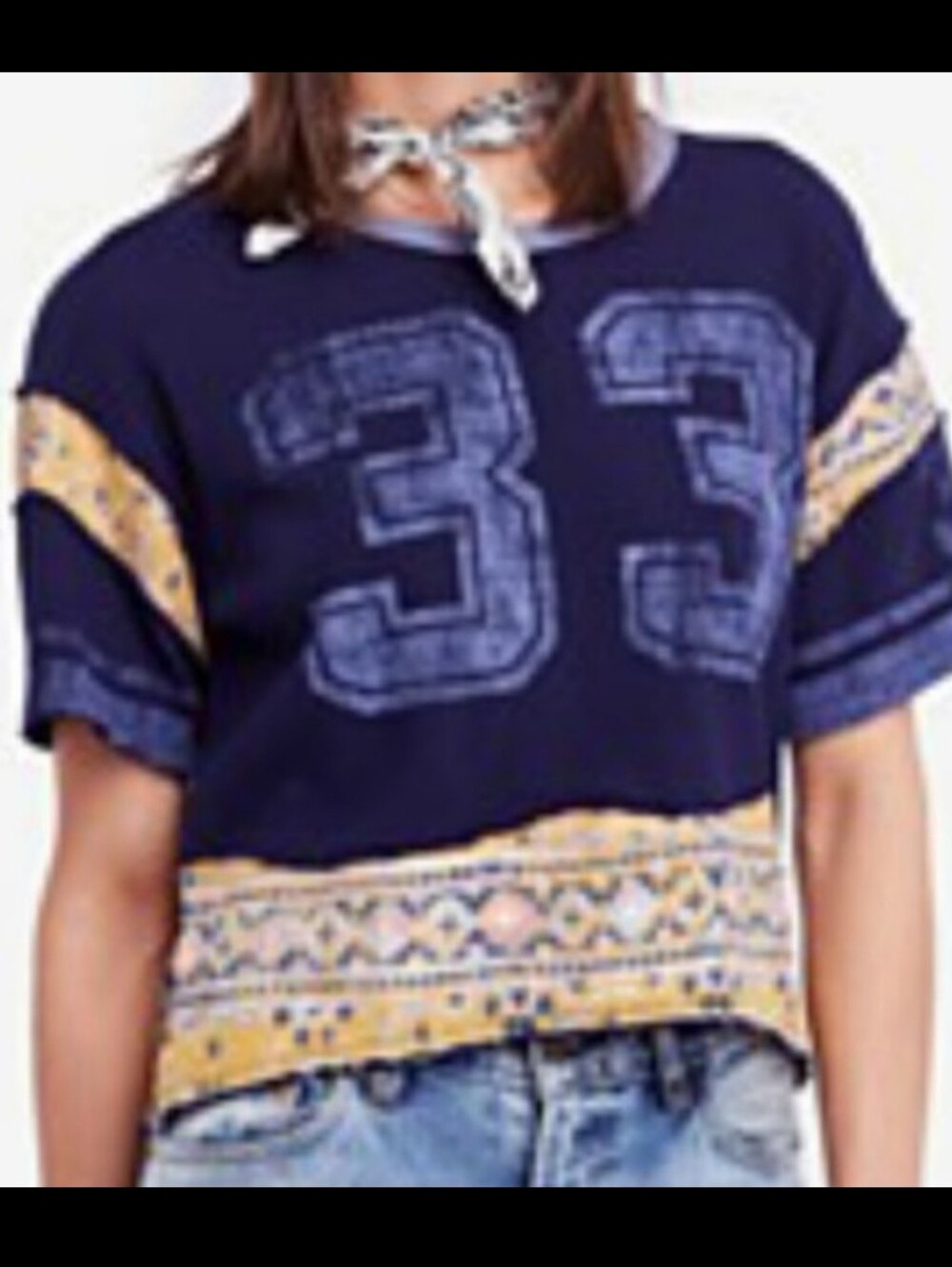 Free People We The Free Jerzee Blue Nicky Number 33 Graphic Cotton tee Large